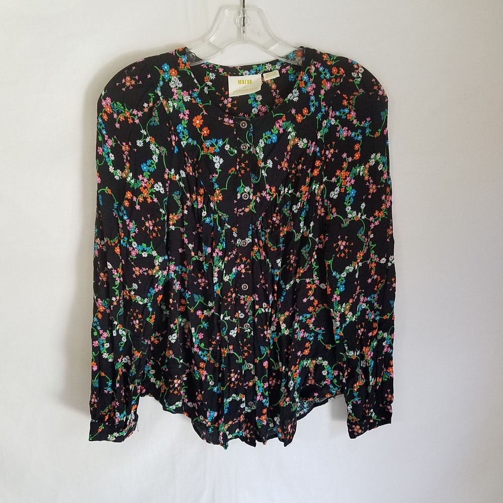 Anthropologie Maeve Womens Multicolor Floral Button Front L/S Top Shirt Size M